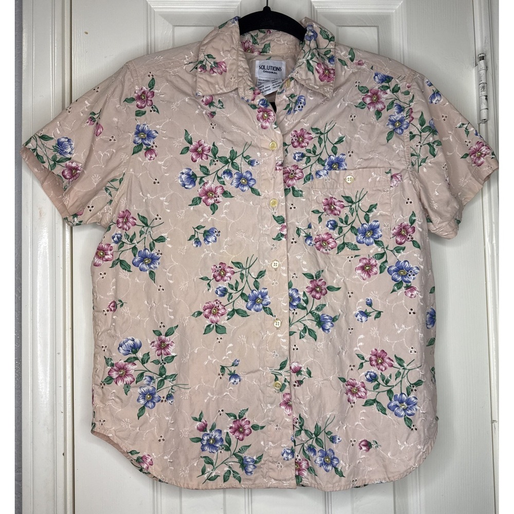 VTG Solutions Original Floral Grandmacore Shirt Pink‎ Short Sleeve Button Up SML